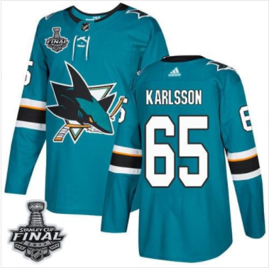 Erik Karlsson Sharks Teal Heim Blau 2019 Stanley Cup Final Stitched